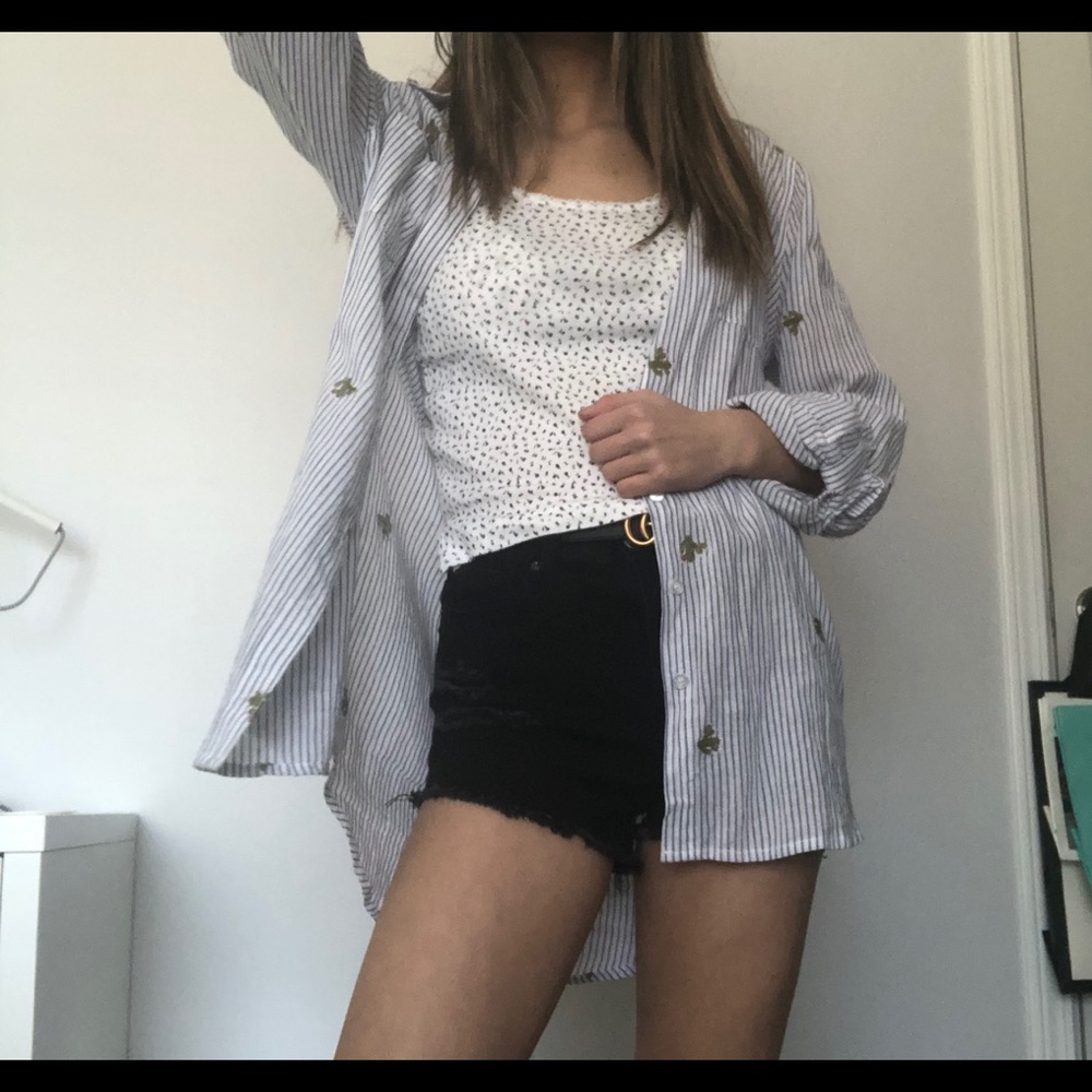 PPLA Pinstripe Button-down With Cactus Motif